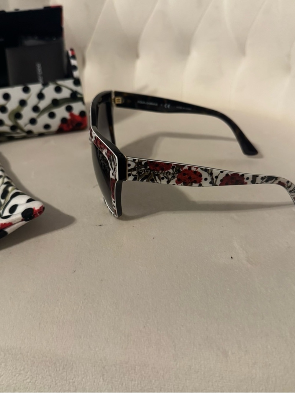Dolce & Gabbana White, Red & Black Floral Polka Dot Sunglasses - Picture 2 of 3